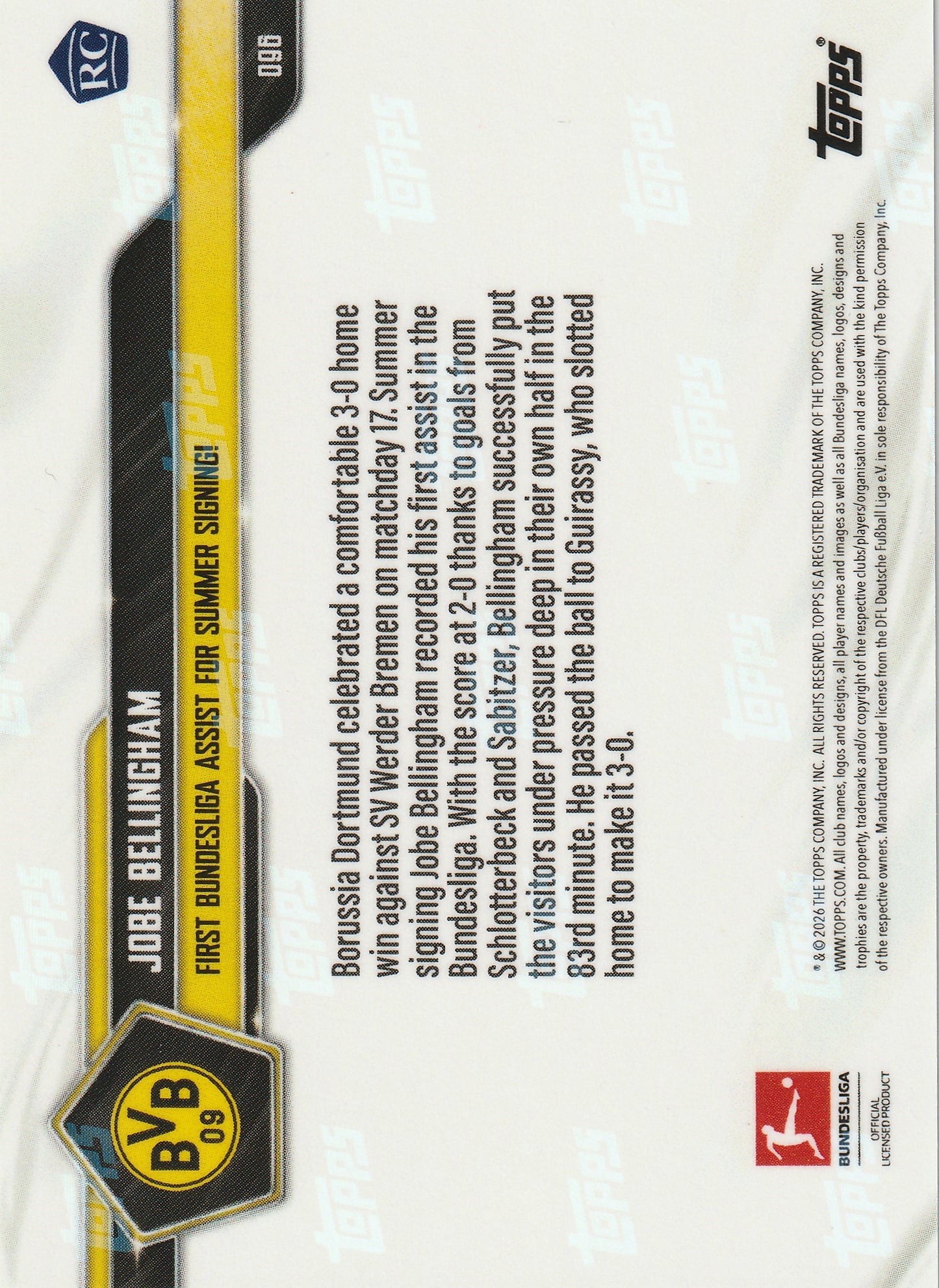 TOPPS NOW - Jobe Bellingham RC - 1. Bundesliga Vorlage